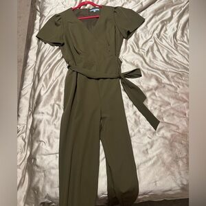 SOLD‼️
ANTONIO MELANI 
Olive Green Wrap Jumpsuit 🫒